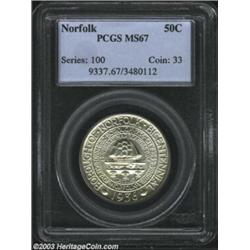 1936 50C Norfolk MS67 PCGS. Seeming nearly perfect, with a full strike, and essentially brilliant, s