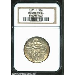 1933-D 50C Oregon MS66 NGC. Originally toned in rich dove-gray and tan-gold colors. Sharply struck w