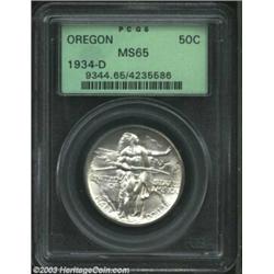 1934-D 50C Oregon MS65 PCGS. A brilliant example of this somewhat scarcer Oregon Trail issue. The so