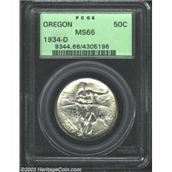 1934-D 50C Oregon MS66 PCGS. Fully struck and well preserved, with all of the intricate design detai
