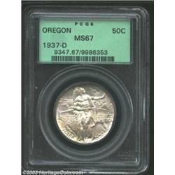 1937-D 50C Oregon MS67 PCGS. The preservation level of this splendid Superb Gem is very nearly perfe