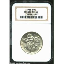 1938 50C Oregon MS65 NGC. A lightly toned Gem with satiny luster and undisturbed surfaces. Well stru