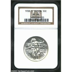 1938-S 50C Oregon MS66 NGC. Brilliant throughout with smooth, lustrous surfaces. A clean, upper-end.