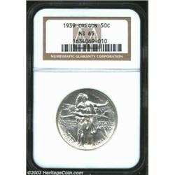 1939 50C Oregon MS65 NGC. The brilliant surfaces show just the faintest streakiness on each side and