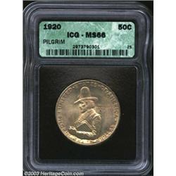 1920 50C Pilgrim MS66 ICG. Well struck with lovely mauve-gray color on the obverse, and a satiny, un
