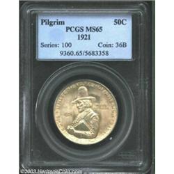 1921 50C Pilgrim MS65 PCGS. Much scarcer than its 1920 counterpart, this is a highly lustrous exampl