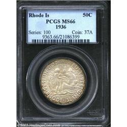 1936 50C Rhode Island MS66 PCGS. There are thin, incomplete rings of crimson-russet color around the