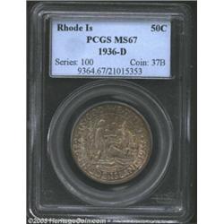 1936-D 50C Rhode Island MS67 PCGS. Dappled and orange and light rose toning accents both sides. Only