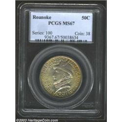 1937 50C Roanoke MS67 PCGS. This gorgeous Superb Gem is alive with swirling frosty luster. The tonin