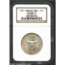 1935 50C Spanish Trail MS67 NGC. Satiny with a fully lustrous sheen, both sides of this conditionall
