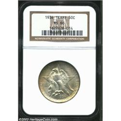 1934 50C Texas MS66 NGC. Dove-gray and honey-gold patina embraces this lustrous, exquisitely preserv