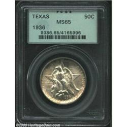 1936 50C Texas MS65 PCGS. A lustrous Gem with speckles of russet and lime-green color along the bord