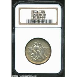 1938 50C Texas MS66 NGC. The olive-gold margins surround the lavender-gray centers. Good luster and.