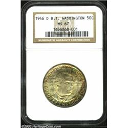 1946-D 50C Booker T. Washington MS67 NGC. Originally toned with various earth tone shades intermingl