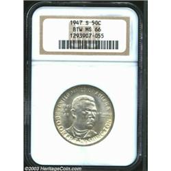 1947-S 50C Booker T. Washington MS66 NGC. The surfaces are uncommonly smooth for this normally heavi