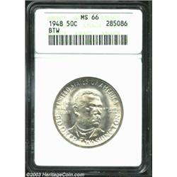 1948 50C Booker T. Washington MS66 ANACS. Brilliant with sparkling, semi-prooflike fields. Important