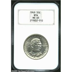 1949 50C Booker T. Washington MS65 NGC. Brilliant throughout with shimmering semi-prooflike fields..