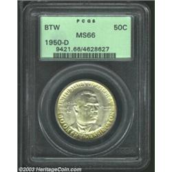1950-D 50C Booker T. Washington MS66 PCGS. Suggestions of powder-blue peripheral color interrupt the