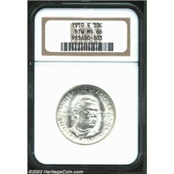 1950-S 50C Booker T. Washington MS66 NGC. Brilliant throughout with bright, flashy mint frost. Impor