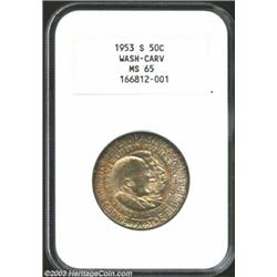 1953-S 50C Washington-Carver MS65 NGC. Another vividly toned Washington-Carver Commemorative, at the