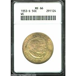 1953-S 50C Washington-Carver MS66 ANACS. Absolutely gorgeous pastel green and pink-mauve color overl