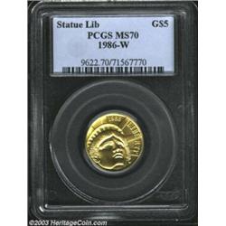 1986-W G$5 Statue of Liberty Gold Five Dollar MS70 PCGS. An extraordinary representative of this att