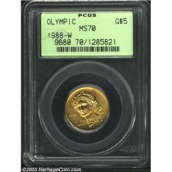 1988-W G$5 Olympic Gold Five Dollar MS70 PCGS. Flawless with nary an ill-defined feature to report,.