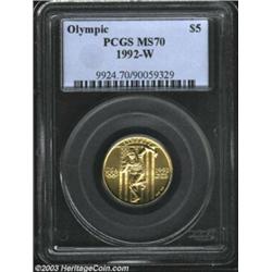 1992-W G$5 Olympic Gold Five Dollar MS70 PCGS. This smooth representative is crisply detailed with w