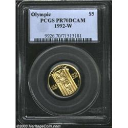 1992-W G$5 Olympic Gold Five Dollar PR70 Deep Cameo PCGS. Deeply mirrored, seemingly coal-black fiel