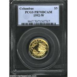 1992-W G$5 Columbus Gold Five Dollar PR70 Deep Cameo PCGS. Precious few '92-W proof Columbus Gold Fi