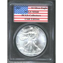 2002 S$1 Silver Eagle MS68 PCGS. A miniscule contact mark below the L in LIBERTY is all that prevent