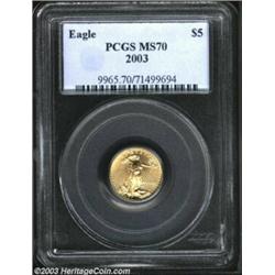 2003 Tenth-Ounce Gold Eagle MS70 PCGS. An exquisite representative, the untoned, medium gold surface