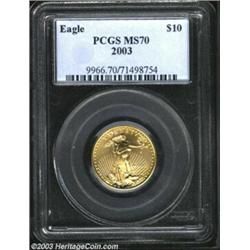 2003 Quarter-Ounce Gold Eagle MS70 PCGS. This modern Mint product exhibits pinpoint striking definit