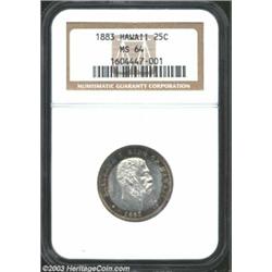 1883 25C Hawaii Quarter MS64 NGC. A ring of russet and blue toning frames the obverse of this otherw