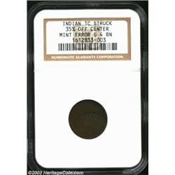 Undated Indian Cent--Struck 35% Off Center--Good 4 NGC. Heavily worn but showing no obvious signs of