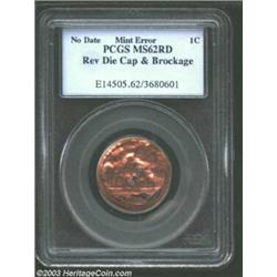 Undated 1C Lincoln Cent--Reverse Die Cap and Brockage--MS62 Red PCGS. After being struck once, this.