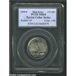 1999-D 25C Delaware Statehood Quarter--On 5C Planchet--MS64 NGC. Erroneously impressed on a Nickel p