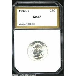 1937-S 25C Quarter MS67 PCI (MS66). A brilliant and flashy Gem with an exquisite strike and impressi