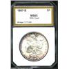 Image 1 : 1887-S S$1 Morgan Dollar MS65 100% Toned PCI (MS64). The borders have violet and navy-blue patina, w