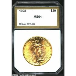 1928 $20 Double Eagle MS64 PCI (MS63). A bright representative with blazing luster and an uncommonly