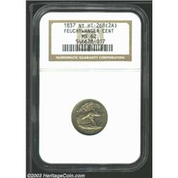1837 1C Feuchtwanger Cent MS62 NGC. HT-268. Die Combination 2-A, R.5. A rare variety which has a sma