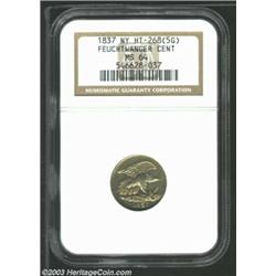 1837 1C Feuchtwanger Cent MS64 NGC. HT-268. Die Combination 5-G, R.1. More sharply struck than typic
