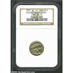 1837 1C Feuchtwanger Cent MS65 NGC. HT-268. Die Combination 6-I, R.1. An exemplary representative of