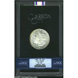 1881-CC S$1 MS65 NGC. The borders offer hints of gold and rose-violet colors. A well struck Gem with