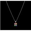 Image 1 : 2.00ctw Multi Sapphire and Diamond Pendant With Chain - 14KT White Gold