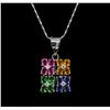 Image 2 : 2.00ctw Multi Sapphire and Diamond Pendant With Chain - 14KT White Gold