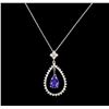 Image 1 : 1.53ct Tanzanite and Diamond Pendant With Chain - 14KT White Gold