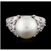 Image 1 : 18KT White Gold Pearl and Diamond Ring