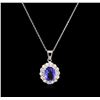 Image 1 : 1.75ct Tanzanite and Diamond Pendant With Chain - 14KT White Gold