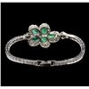 Image 2 : 4.05ctw Emerald and Diamond Bracelet - 14KT White Gold